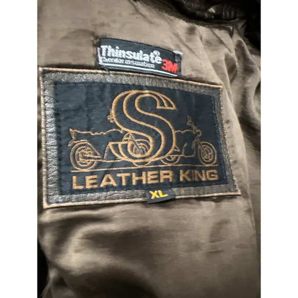 Vintage Leather King Motorcycle Jacket Brown Leather Bomber Biker Coat XL - Picture 10 of 12